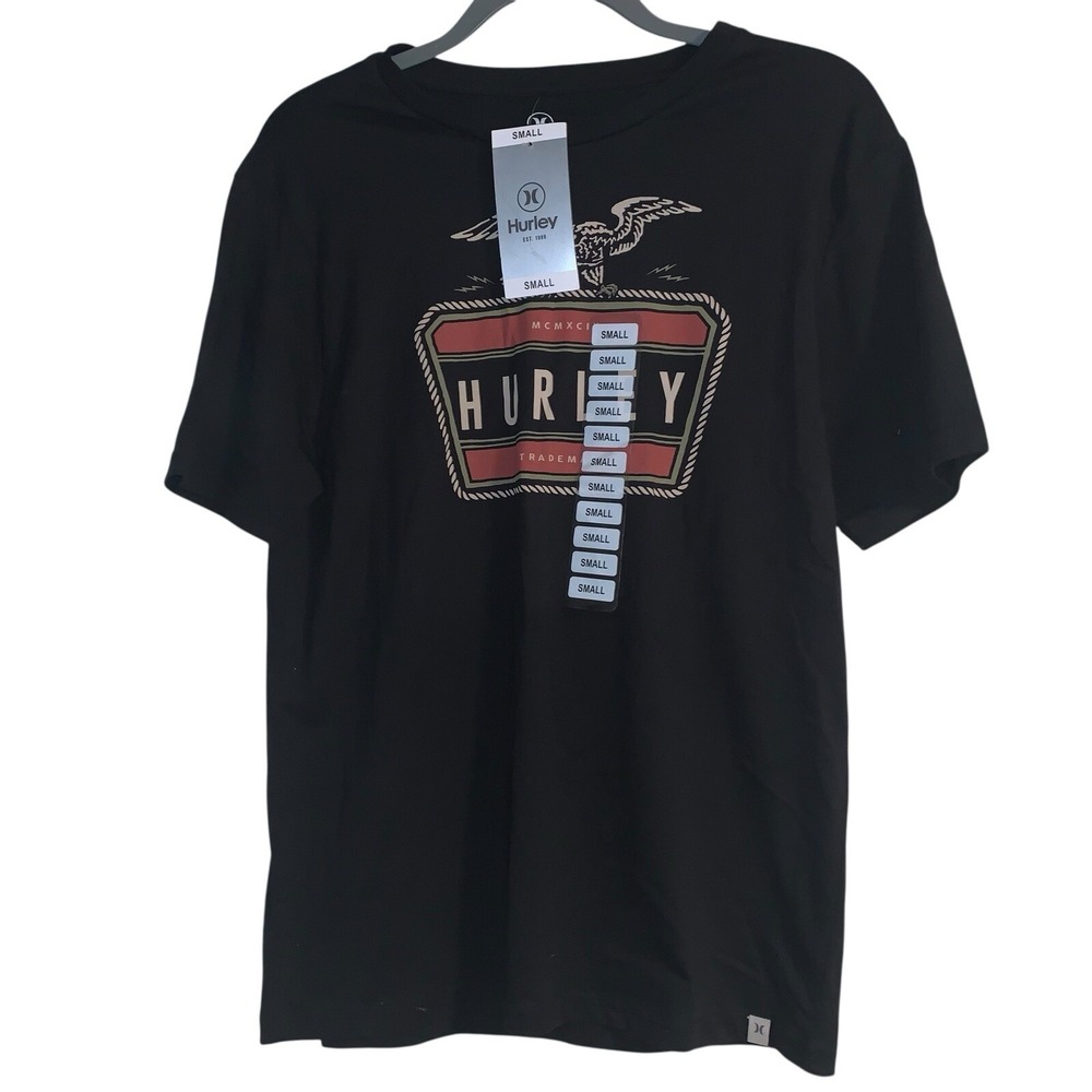 Hurley Men's Small Black T Shirt Graphic Eagle Logo Short Sleeve Cotton NWT!